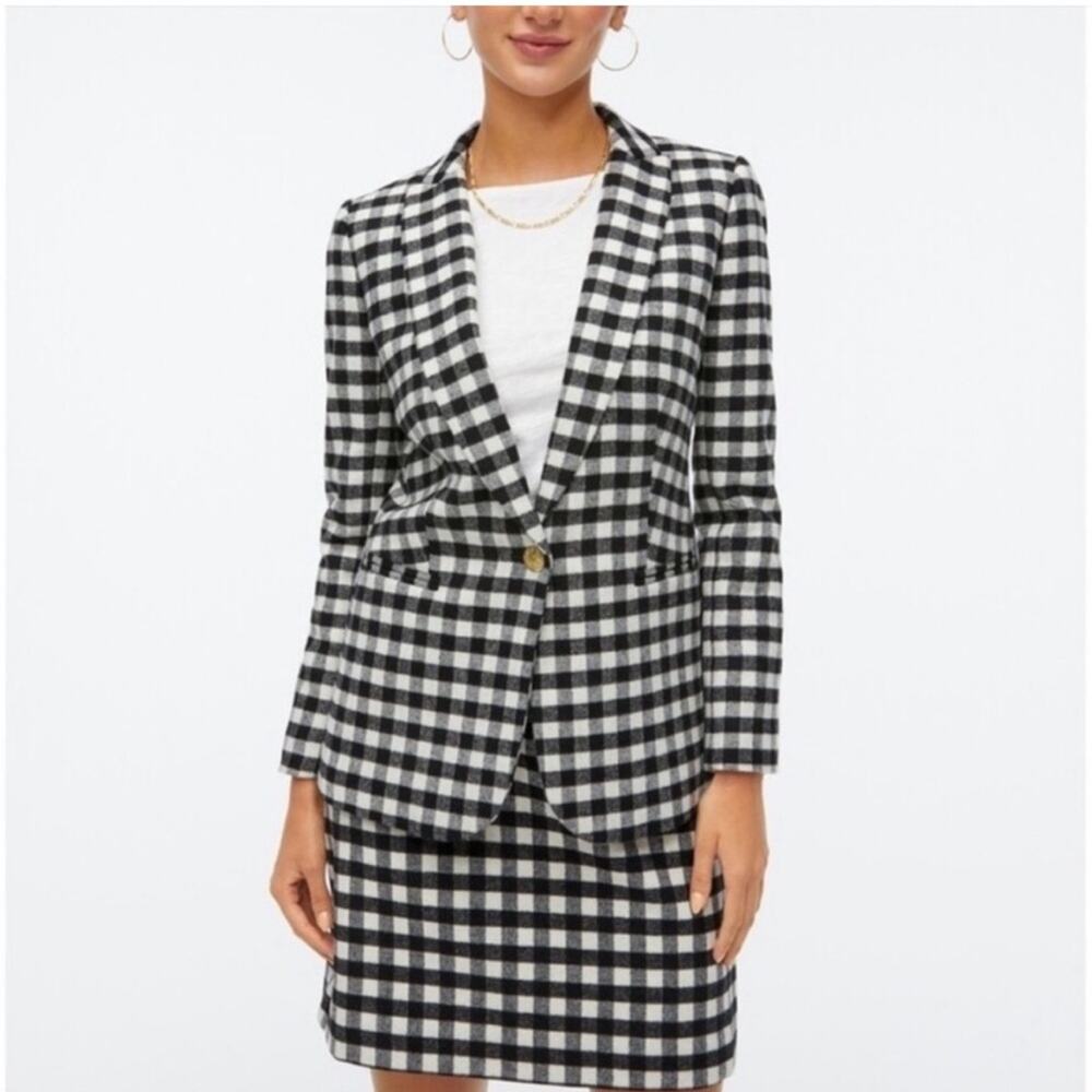 J. Crew Wool-Blend One-Button Blazer in Buffalo Check